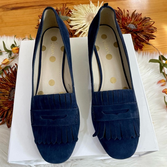 Boden Victoria Block Heel Kiltie Blue Suede Loafers/Pumps, EUC - Picture 7 of 15